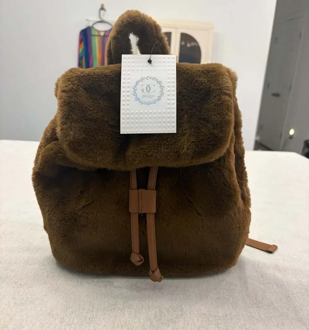GC Design Faux Fur Mini Backpack in Brown Cottagecore
